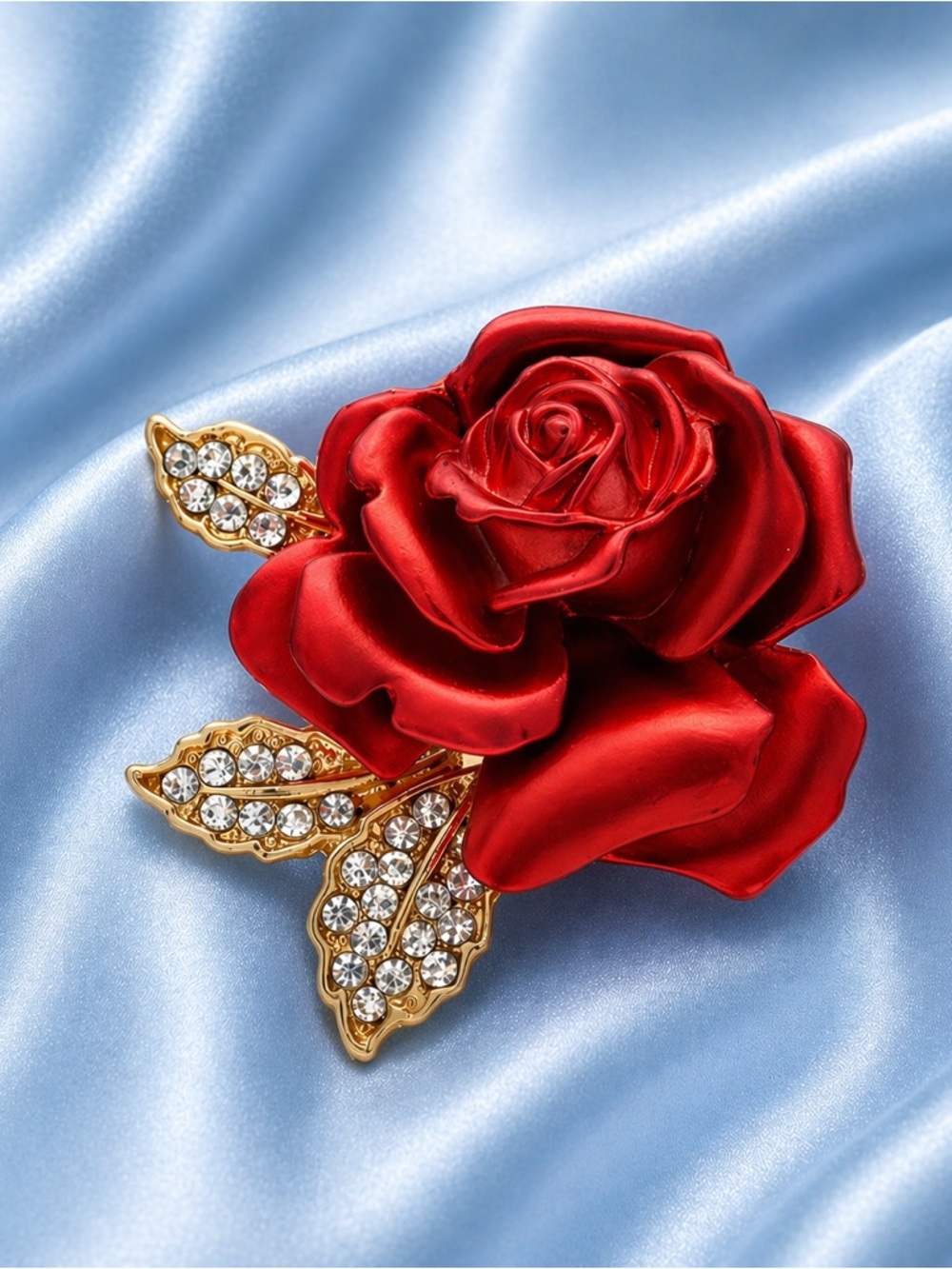 Stunning Red Rose Gold Bold Floral Brooch